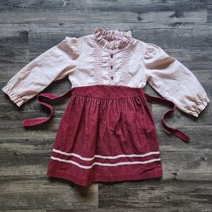 Vintage Ahalo Prairie Victorian Floral Corduroy Dress